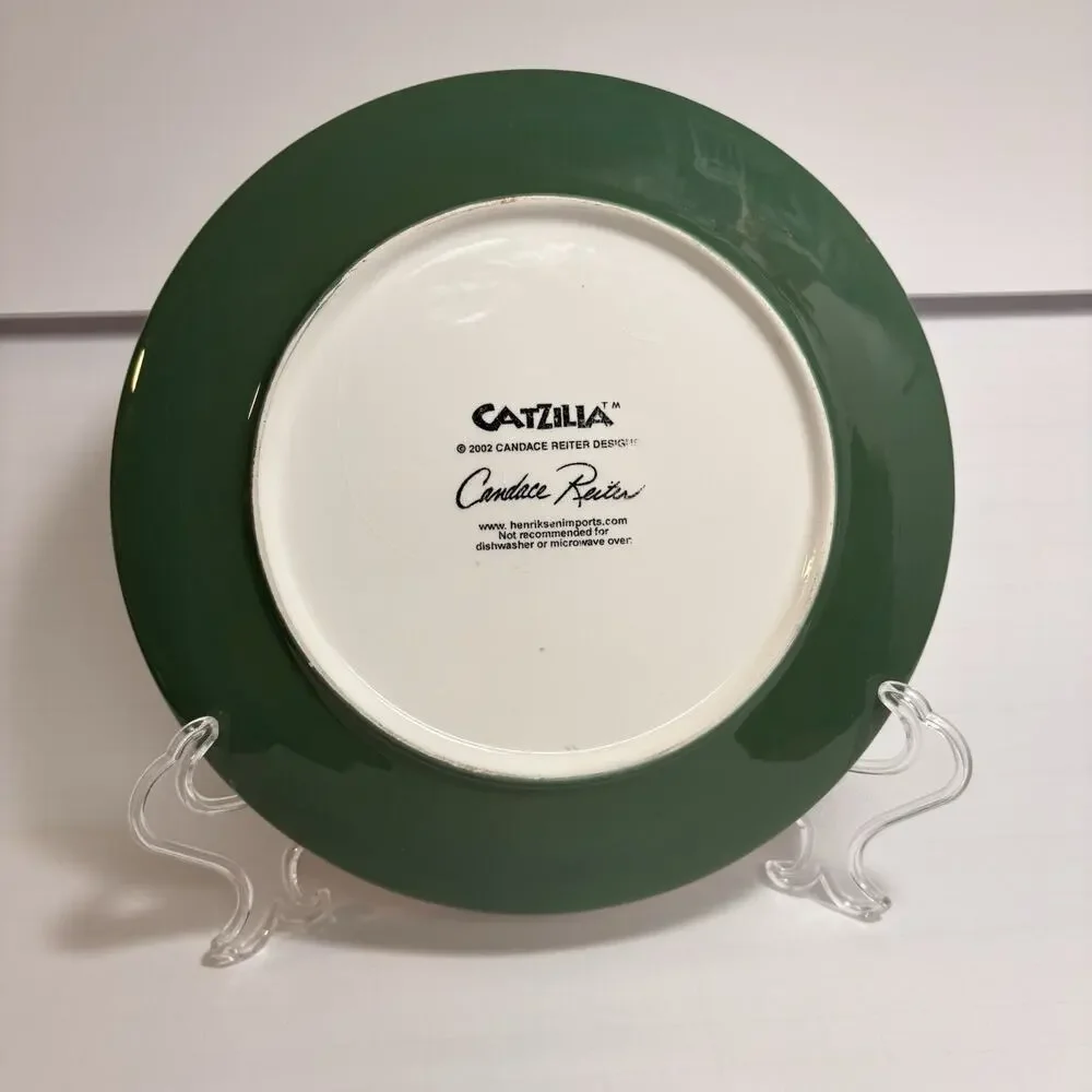 2002 Catzilla Cat Snowman Plate 8" Hand Painted Candace Reiter Christmas Holiday - Picture 2 of 3